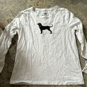 Small black dog long sleeve white tee